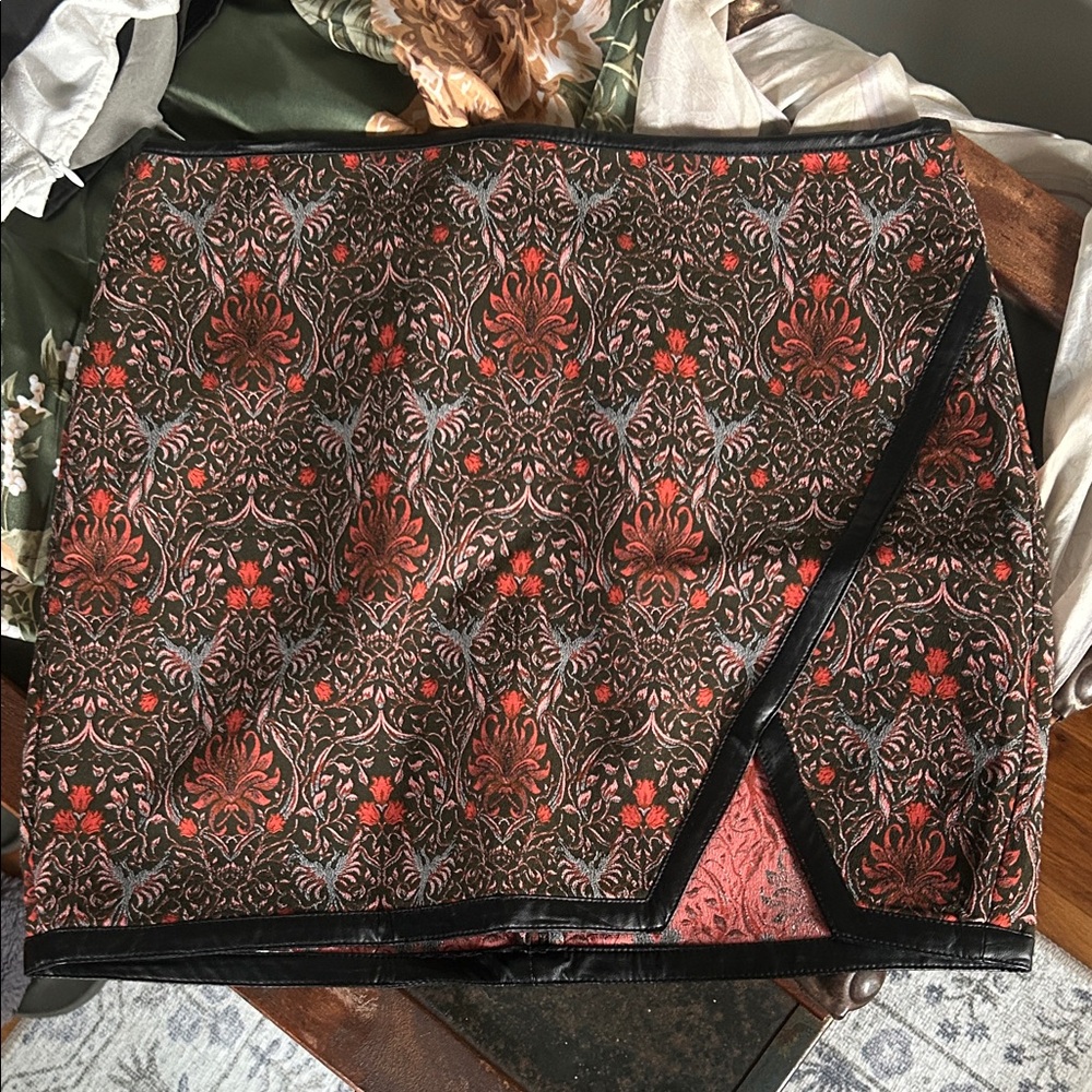 Express Red and Black Floral Skirt